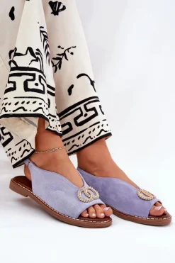 Online Boto Sandały Damskie Z Ozdobą Na Płaskim Obcasie Eko Zamszowe e Ralisses Niebieski