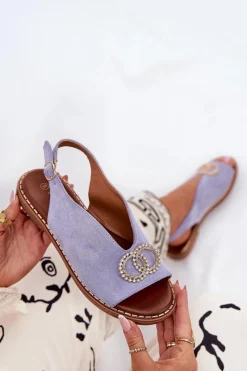 Online Boto Sandały Damskie Z Ozdobą Na Płaskim Obcasie Eko Zamszowe e Ralisses Niebieski