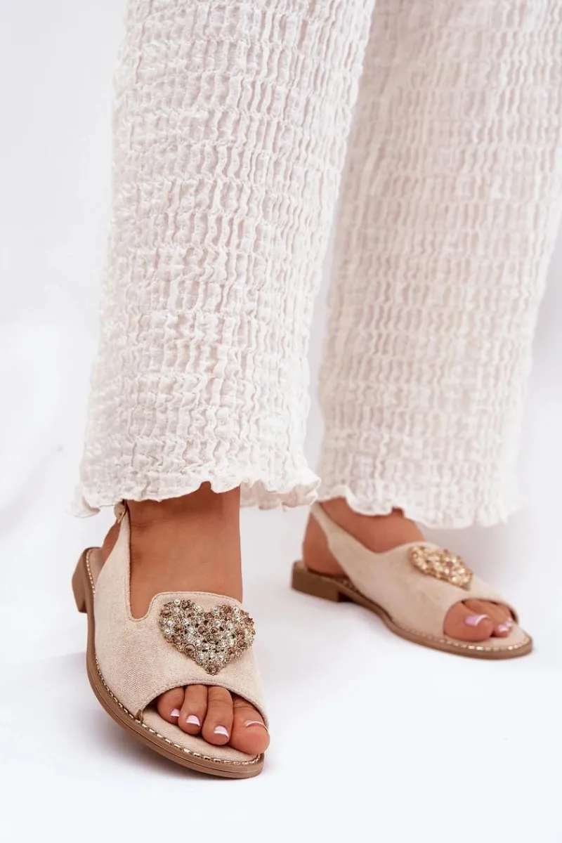 Damskie buty S.Barski Sandały Damskie Z Ozdobnym Sercem S.Barski KV27-018 Beżowe