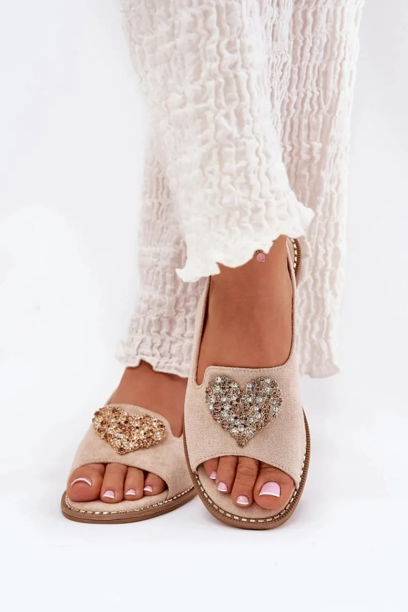 Damskie buty S.Barski Sandały Damskie Z Ozdobnym Sercem S.Barski KV27-018 Beżowe