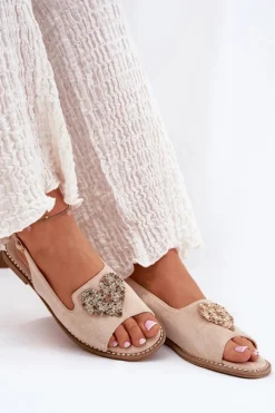 Damskie buty S.Barski Sandały Damskie Z Ozdobnym Sercem S.Barski KV27-018 Beżowe