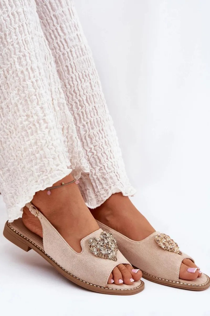 Damskie buty S.Barski Sandały Damskie Z Ozdobnym Sercem S.Barski KV27-018 Beżowe