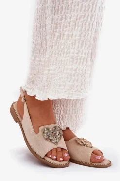 Damskie buty S.Barski Sandały Damskie Z Ozdobnym Sercem S.Barski KV27-018 Beżowe