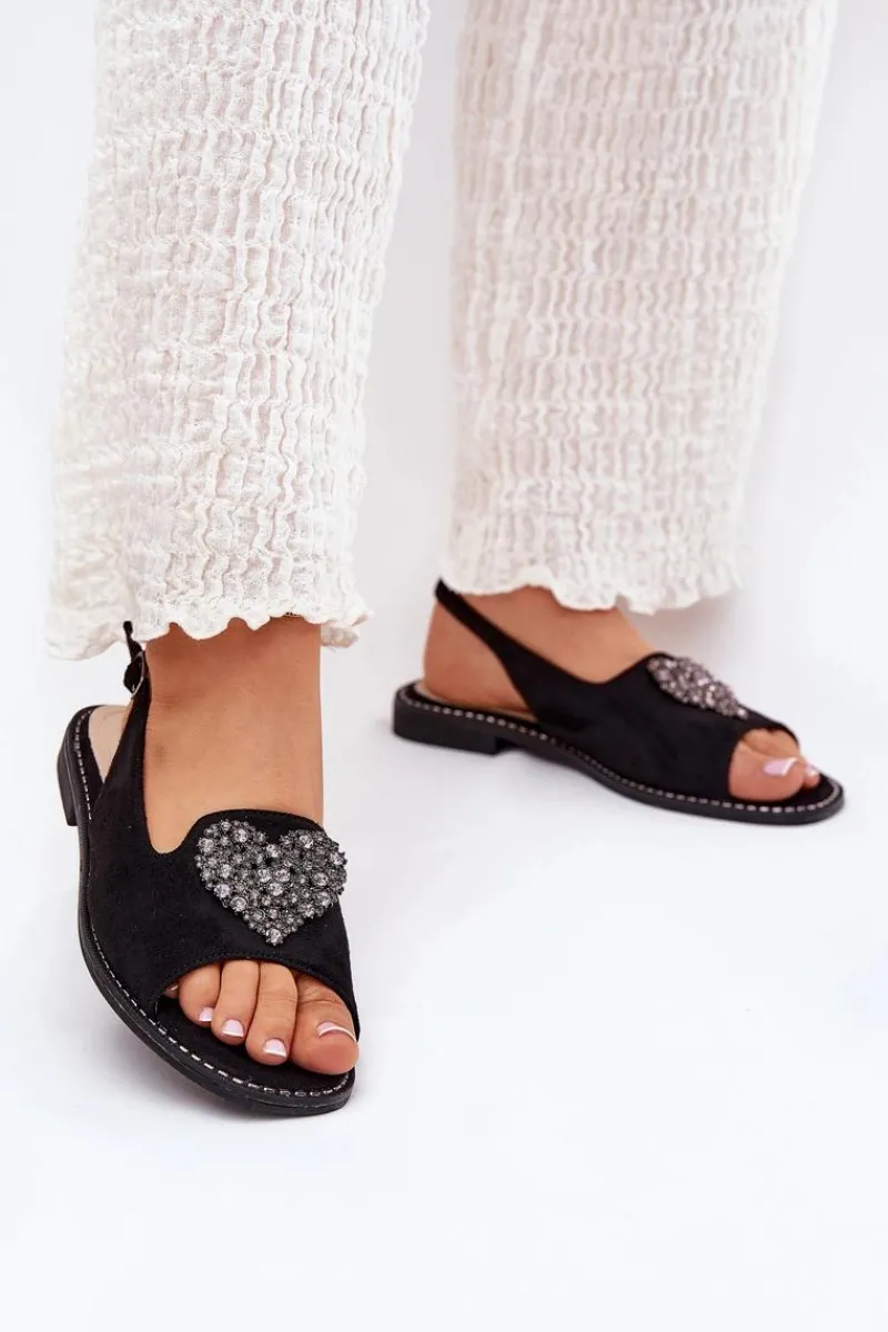 Sale Damskie buty S.Barski Sandały Damskie Z Ozdobnym Sercem S.Barski KV27-018 Czarne Czarny