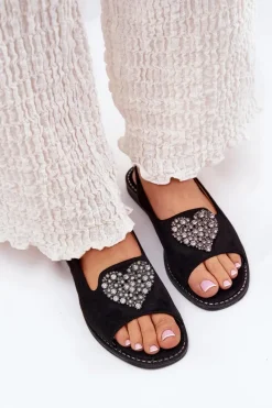 Sale Damskie buty S.Barski Sandały Damskie Z Ozdobnym Sercem S.Barski KV27-018 Czarne Czarny
