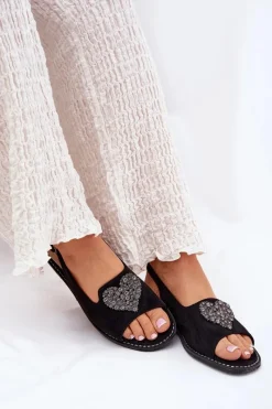 Sale Damskie buty S.Barski Sandały Damskie Z Ozdobnym Sercem S.Barski KV27-018 Czarne Czarny