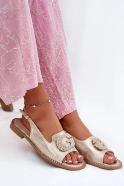 Sale Damskie buty S.Barski Sandały Damskie Z Ozdobnym Detalem S.Barski KV51-081 Złote Złoty