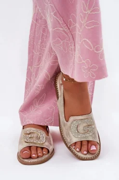 Sale Damskie buty S.Barski Sandały Damskie Z Ozdobnym Detalem S.Barski KV51-081 Złote Złoty