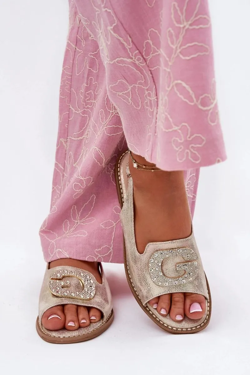 Sale Damskie buty S.Barski Sandały Damskie Z Ozdobnym Detalem S.Barski KV51-081 Złote Złoty