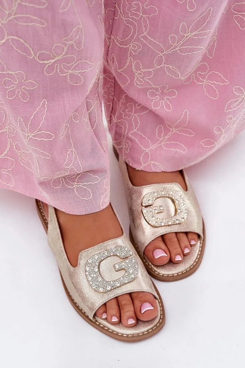 Sale Damskie buty S.Barski Sandały Damskie Z Ozdobnym Detalem S.Barski KV51-081 Złote Złoty