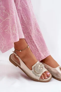 Sale Damskie buty S.Barski Sandały Damskie Z Ozdobnym Detalem S.Barski KV51-081 Złote Złoty