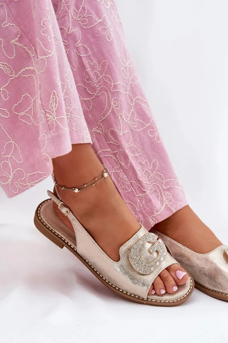 Sale Damskie buty S.Barski Sandały Damskie Z Ozdobnym Detalem S.Barski KV51-081 Złote Złoty