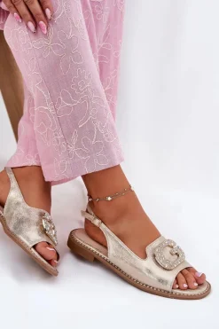 Sale Damskie buty S.Barski Sandały Damskie Z Ozdobnym Detalem S.Barski KV51-081 Złote Złoty