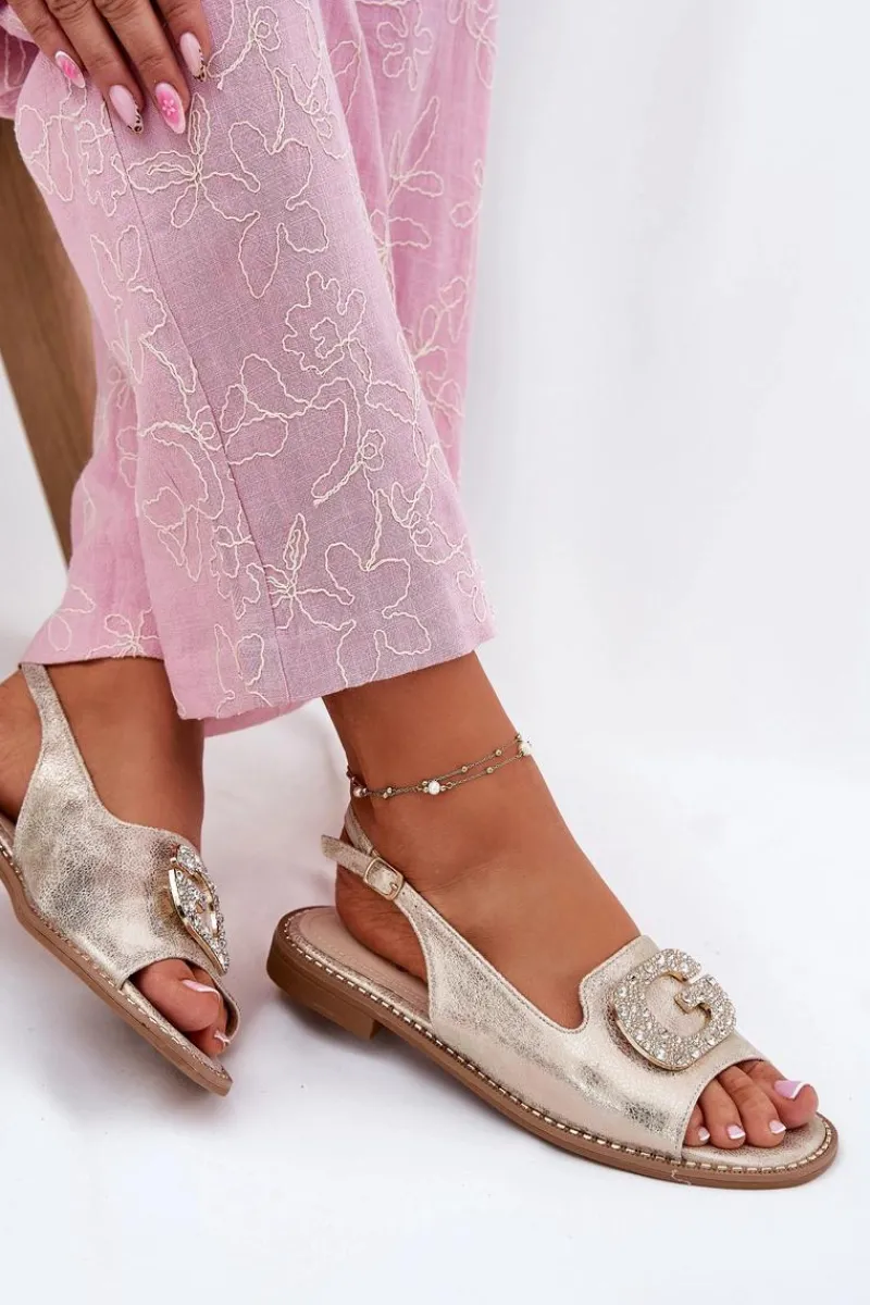 Sale Damskie buty S.Barski Sandały Damskie Z Ozdobnym Detalem S.Barski KV51-081 Złote Złoty