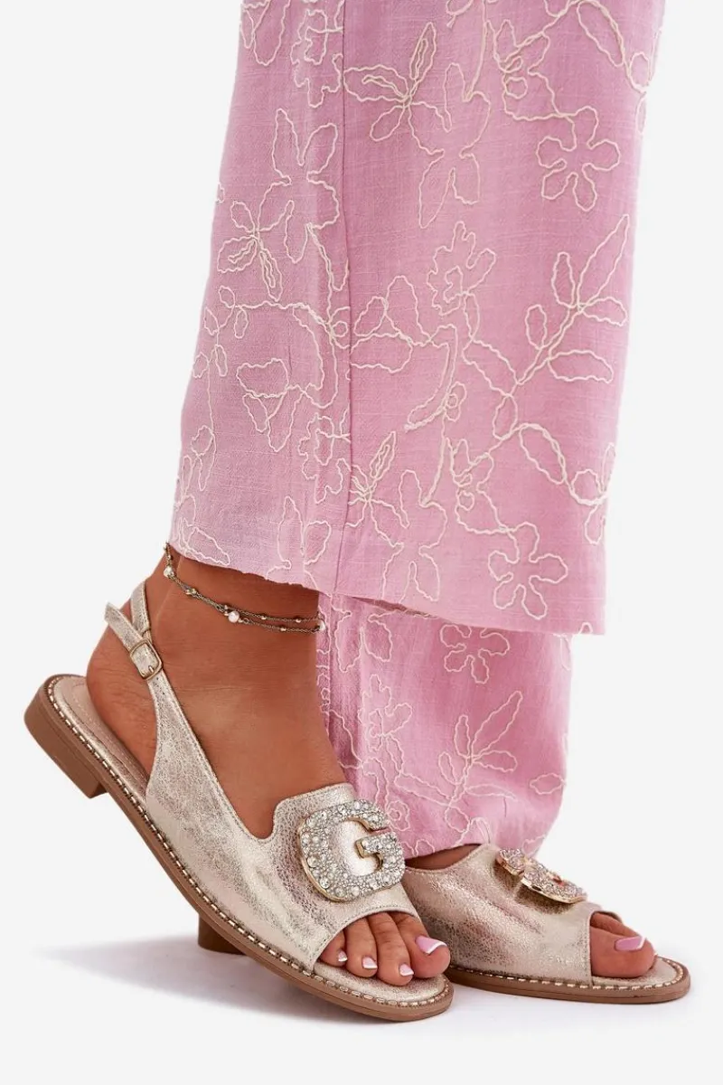 Sale Damskie buty S.Barski Sandały Damskie Z Ozdobnym Detalem S.Barski KV51-081 Złote Złoty