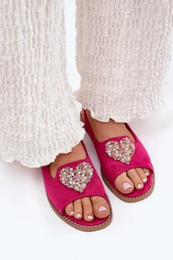 Sandały Płaskie>Damskie buty S.Barski Sandały Damskie Z Ozdobnym Sercem S.Barski KV27-018 Fuksja Różowy