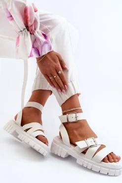 Sandały Płaskie>Boto Sandały Damskie Z Paskami Eko Skórzane Białe Eladira