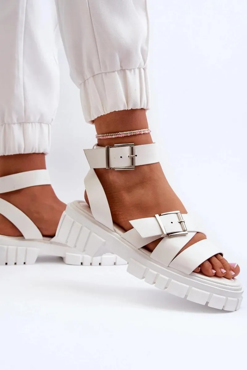 Sandały Płaskie>Boto Sandały Damskie Z Paskami Eko Skórzane Białe Eladira