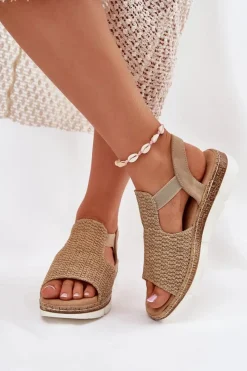 New Evento Sandały Damskie Z Plecionką Beżowo-Złote Jelana