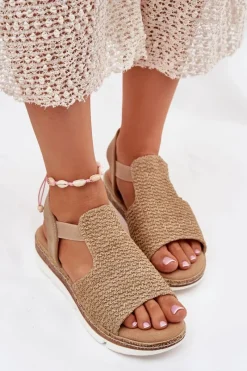 New Evento Sandały Damskie Z Plecionką Beżowo-Złote Jelana