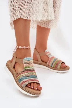 Discount Sandały Damskie Z Plecionką Multikolor Jelana Damskie Sandały Na Koturnie|Sandały Płaskie