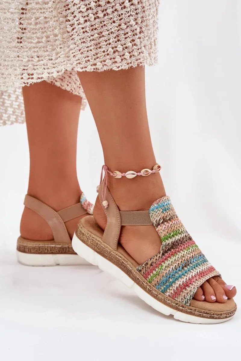 Discount Sandały Damskie Z Plecionką Multikolor Jelana Damskie Sandały Na Koturnie|Sandały Płaskie