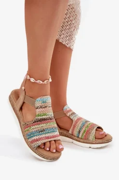 Discount Sandały Damskie Z Plecionką Multikolor Jelana Damskie Sandały Na Koturnie|Sandały Płaskie