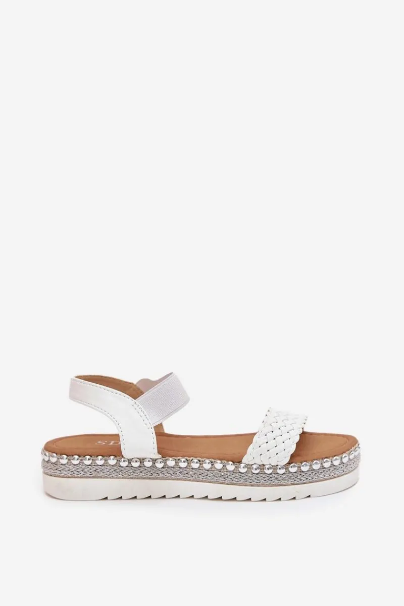 Hot Sandały Damskie Z Plecionką Na Zdobionej Platformie Białe Velara Damskie Sandały Płaskie