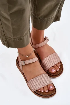 Discount INBLU Sandały Damskie Z Plecionką Na Pasku GS000050 Różowe