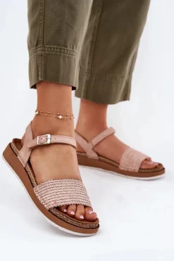 Discount INBLU Sandały Damskie Z Plecionką Na Pasku GS000050 Różowe