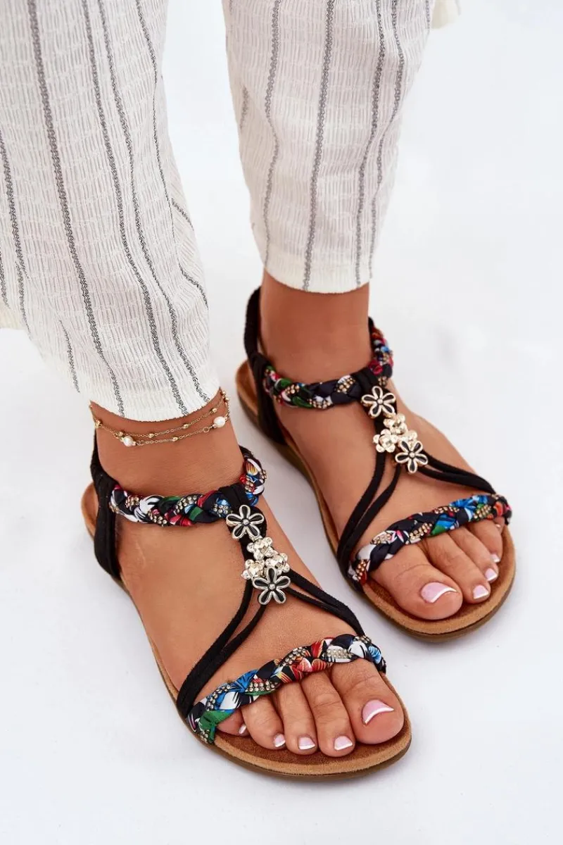 Sandały Płaskie>Evento Sandały Damskie Z Przypinkami I Plecionymi Paskami Czarne Nusoreth