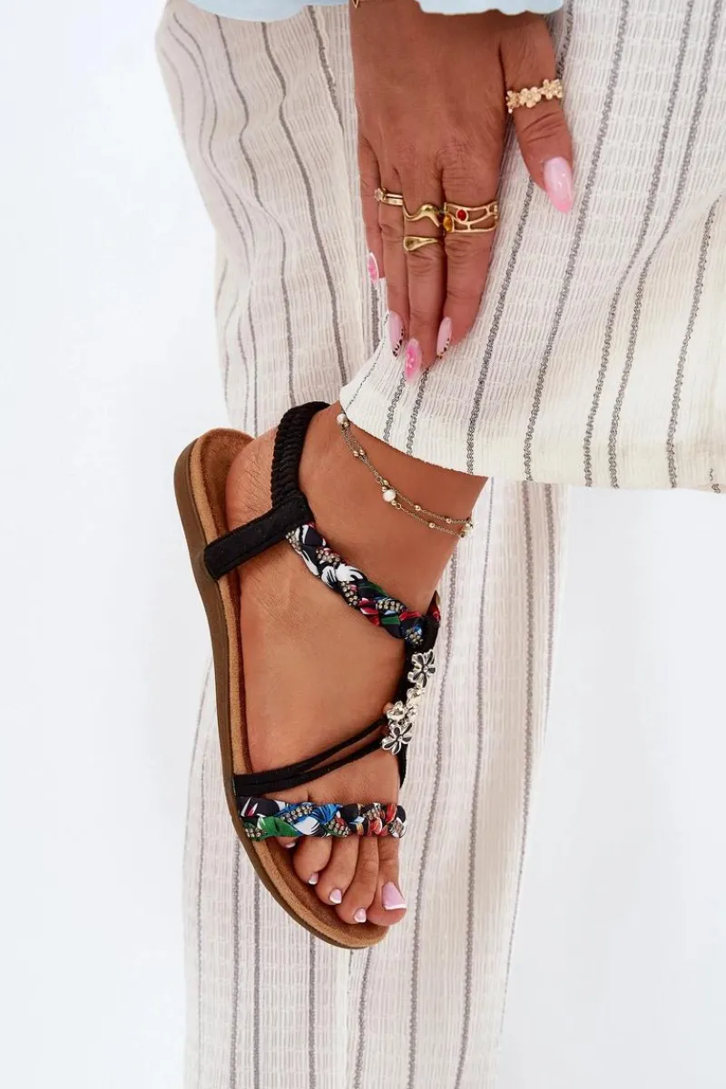 Sandały Płaskie>Evento Sandały Damskie Z Przypinkami I Plecionymi Paskami Czarne Nusoreth