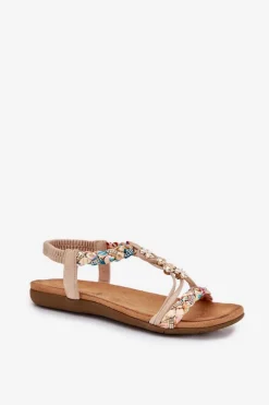 Clearance Sandały Damskie Z Przypinkami I Plecionymi Paskami Beżowe Nusoreth Damskie Sandały Płaskie