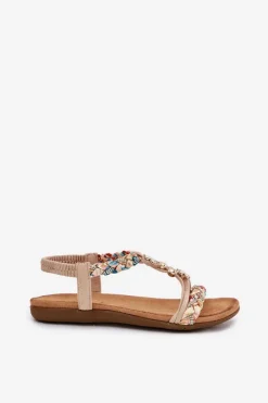 Clearance Sandały Damskie Z Przypinkami I Plecionymi Paskami Beżowe Nusoreth Damskie Sandały Płaskie