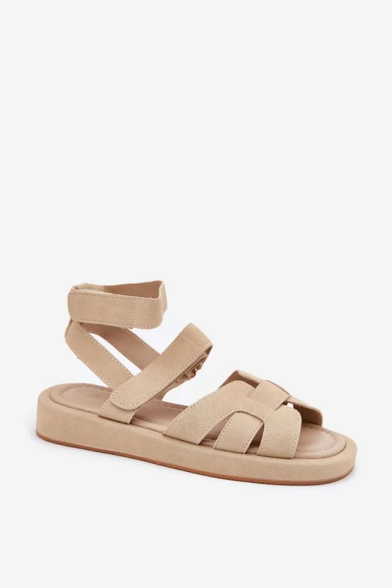 Hot Boto Sandały Damskie Z Rzepami Beżowe Uvissa Beżowy