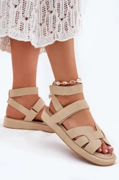 Hot Boto Sandały Damskie Z Rzepami Beżowe Uvissa Beżowy