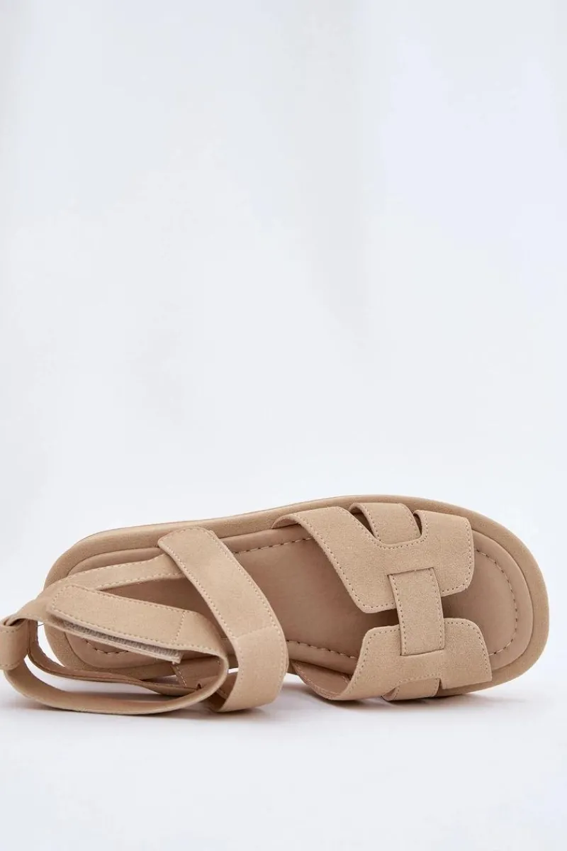 Hot Boto Sandały Damskie Z Rzepami Beżowe Uvissa Beżowy