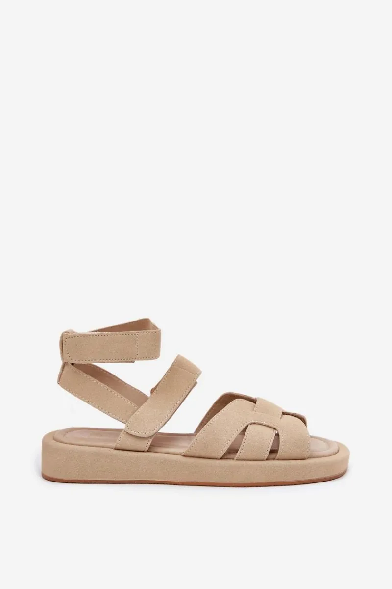 Hot Boto Sandały Damskie Z Rzepami Beżowe Uvissa Beżowy