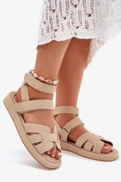 Hot Boto Sandały Damskie Z Rzepami Beżowe Uvissa Beżowy