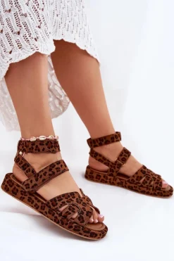 Hot Sandały Damskie Z Rzepami Panterka Uvissa Damskie Sandały Płaskie