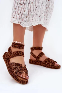 Hot Sandały Damskie Z Rzepami Panterka Uvissa Damskie Sandały Płaskie