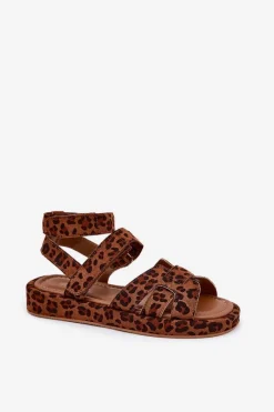 Hot Sandały Damskie Z Rzepami Panterka Uvissa Damskie Sandały Płaskie