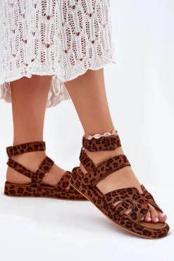 Hot Sandały Damskie Z Rzepami Panterka Uvissa Damskie Sandały Płaskie