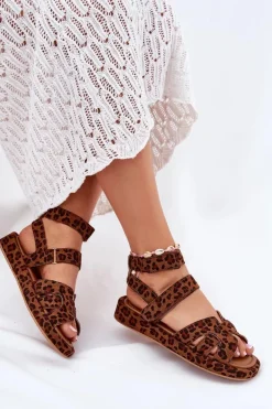 Hot Sandały Damskie Z Rzepami Panterka Uvissa Damskie Sandały Płaskie