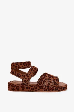 Hot Sandały Damskie Z Rzepami Panterka Uvissa Damskie Sandały Płaskie