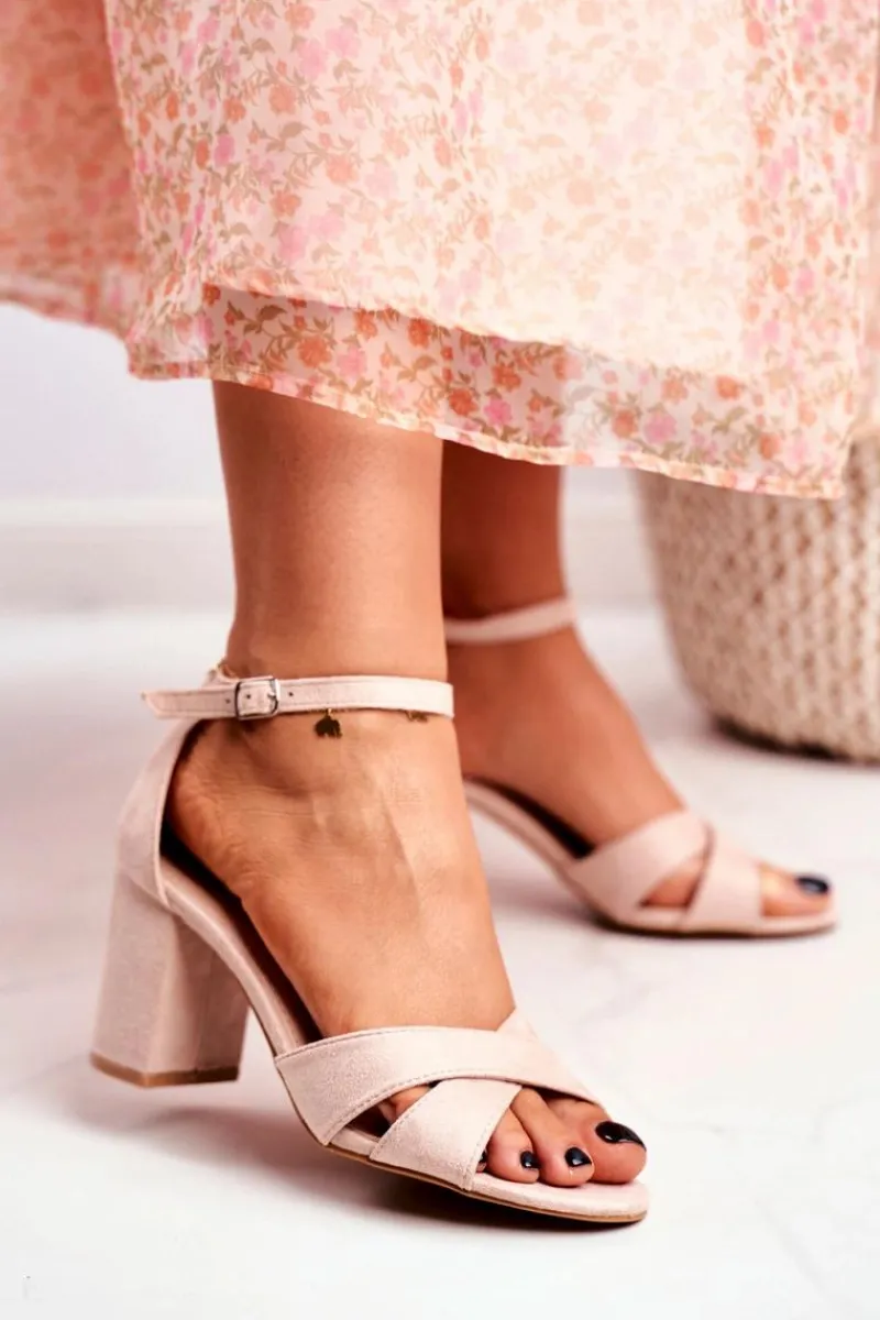 Hot Sandały Damskie Zamszowe Beżowe Lady Milion Damskie Sandały Na Obcasie