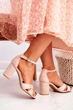 Hot Sandały Damskie Zamszowe Beżowe Lady Milion Damskie Sandały Na Obcasie