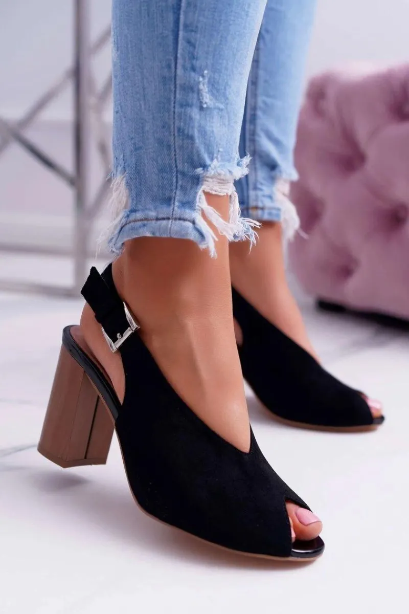 Hot Sandały Damskie Zamszowe Czarne Celian Damskie Sandały Na Obcasie