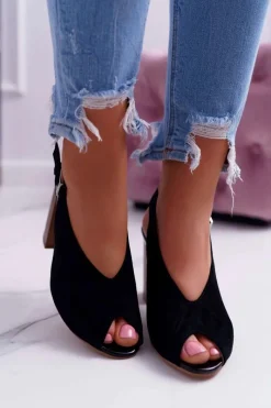 Hot Sandały Damskie Zamszowe Czarne Celian Damskie Sandały Na Obcasie