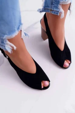 Hot Sandały Damskie Zamszowe Czarne Celian Damskie Sandały Na Obcasie